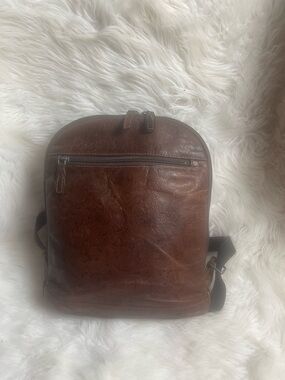 Jack Georges Voyager Brown Embossed Leather small backpack padded Nylon back